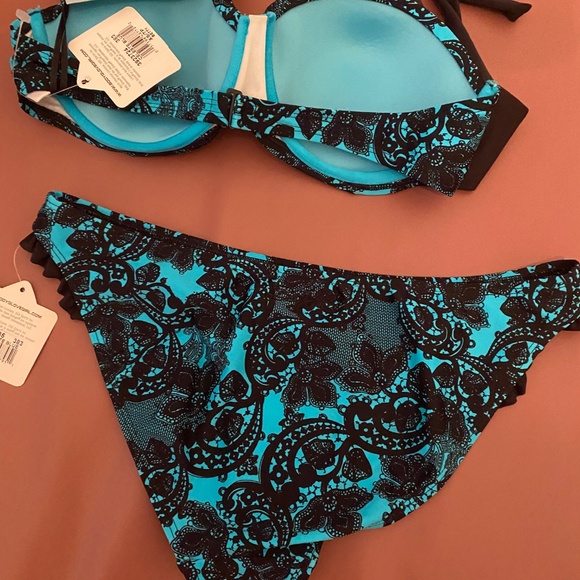 Body Glove bikini lace print black and turquoise NEW - Picture 3 of 14
